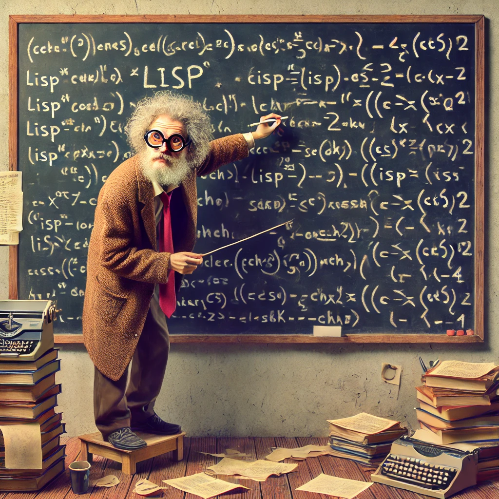 A quirky professor writing LISP